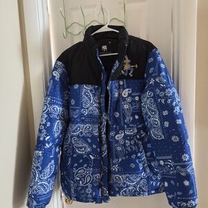 American Stitch Blue and Black Paisley Puffer Jacket
